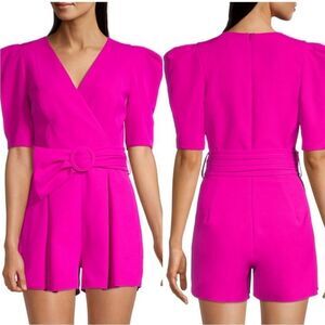 Black Halo Romper Maricopa Womens Size 8 Hot Pink Belted Playsuit  V Neck NEW